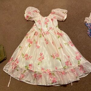 Floral Pink Organza Puff Dress